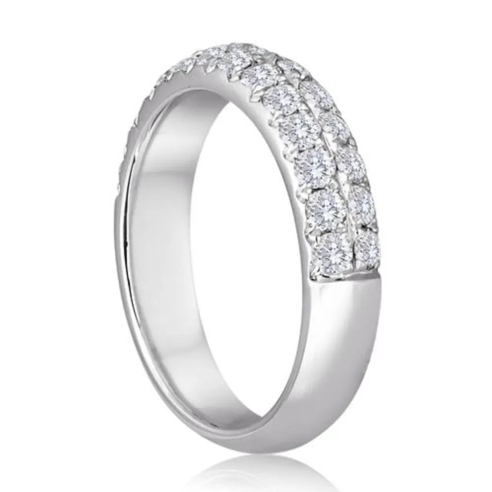 14k Round Diamond 2 Row French Pave Band