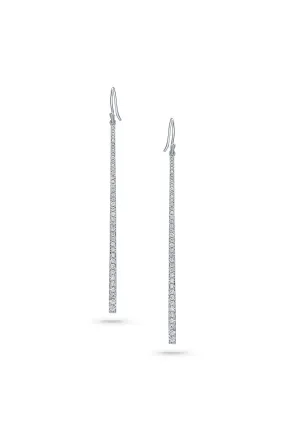 18k White Gold Diamond Long Bar Drop Earrings