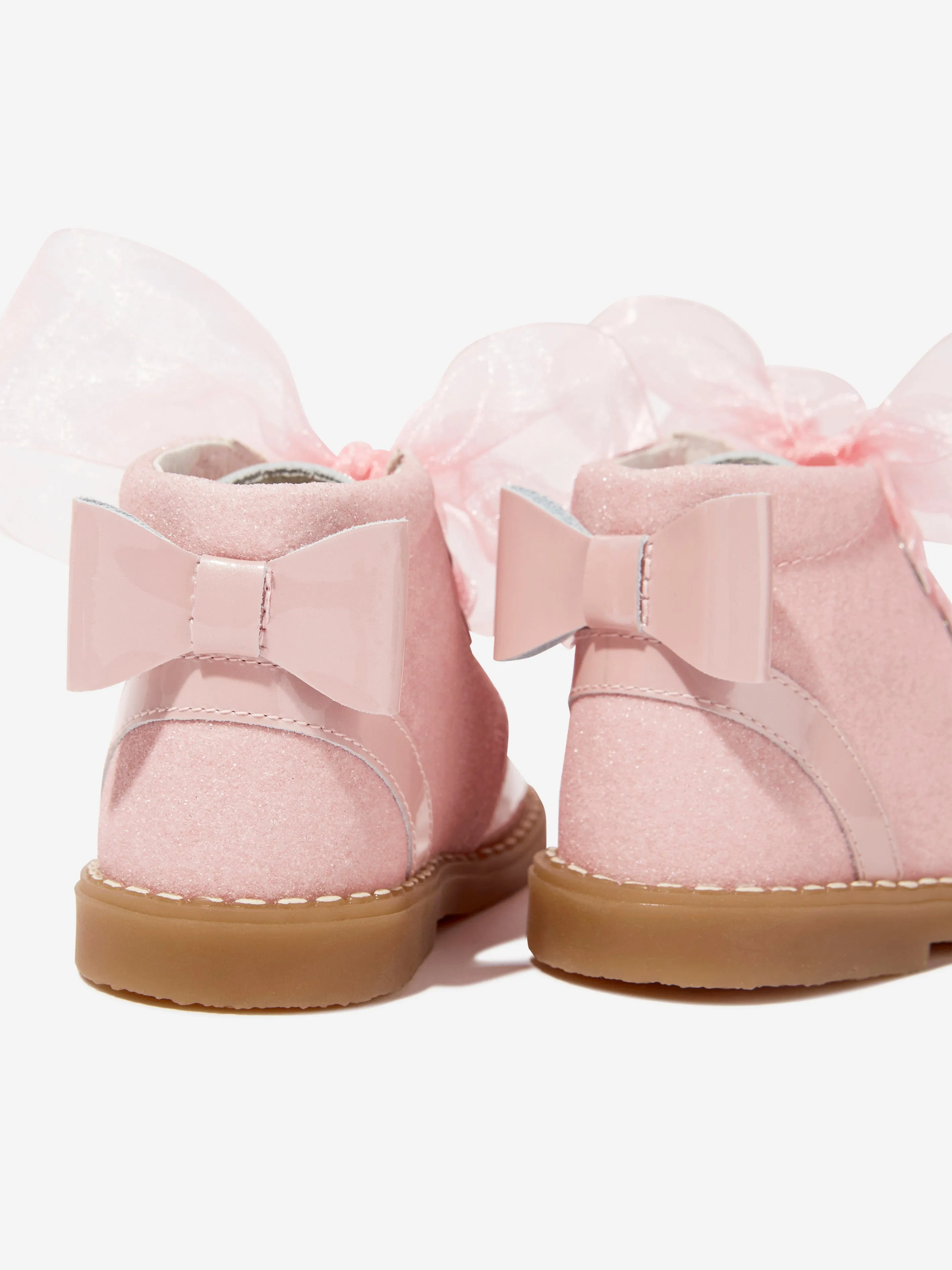 Andanines Girls Boots With Ribbon Bow in Pink