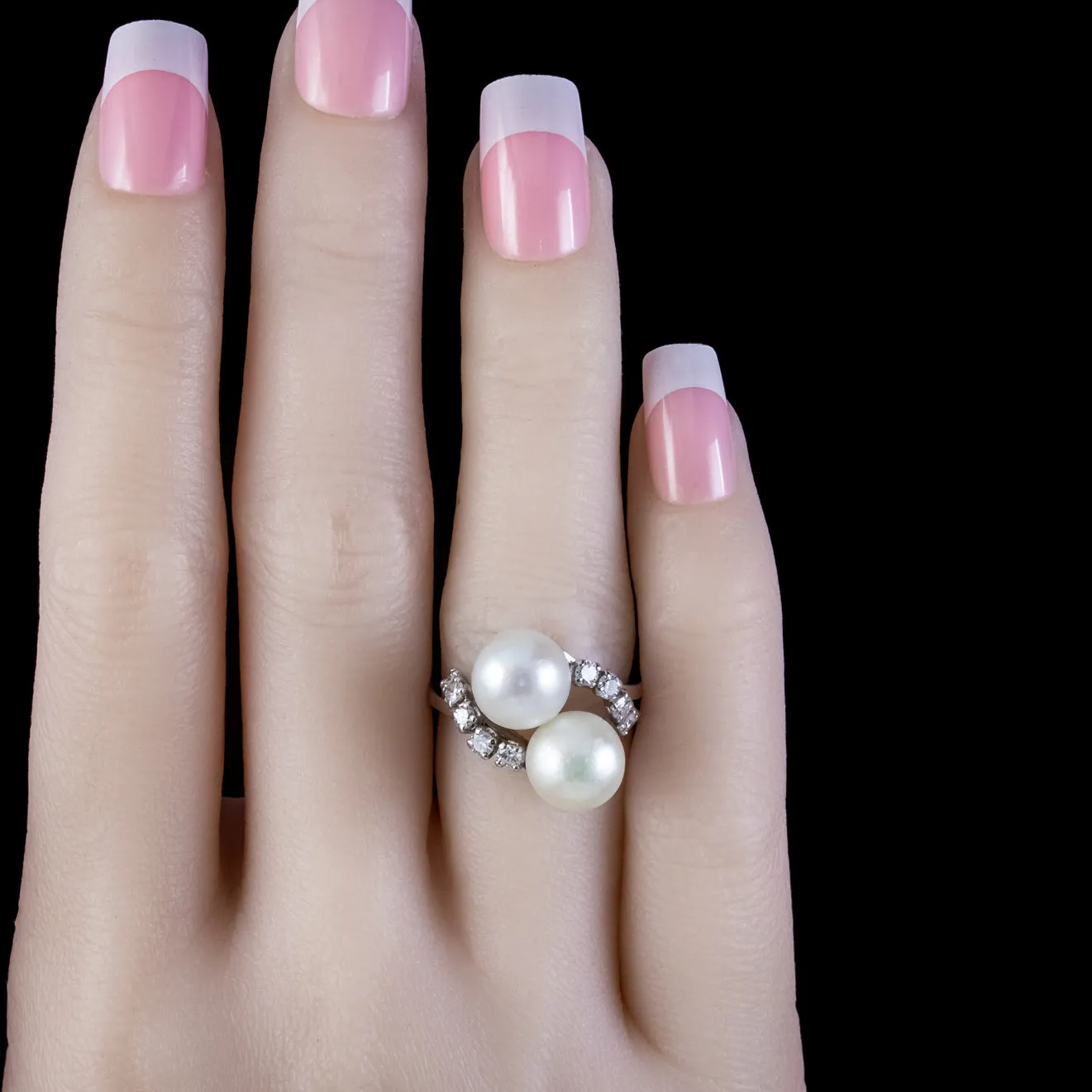 Antique Edwardian French Pearl Diamond Twist Ring Circa 1915