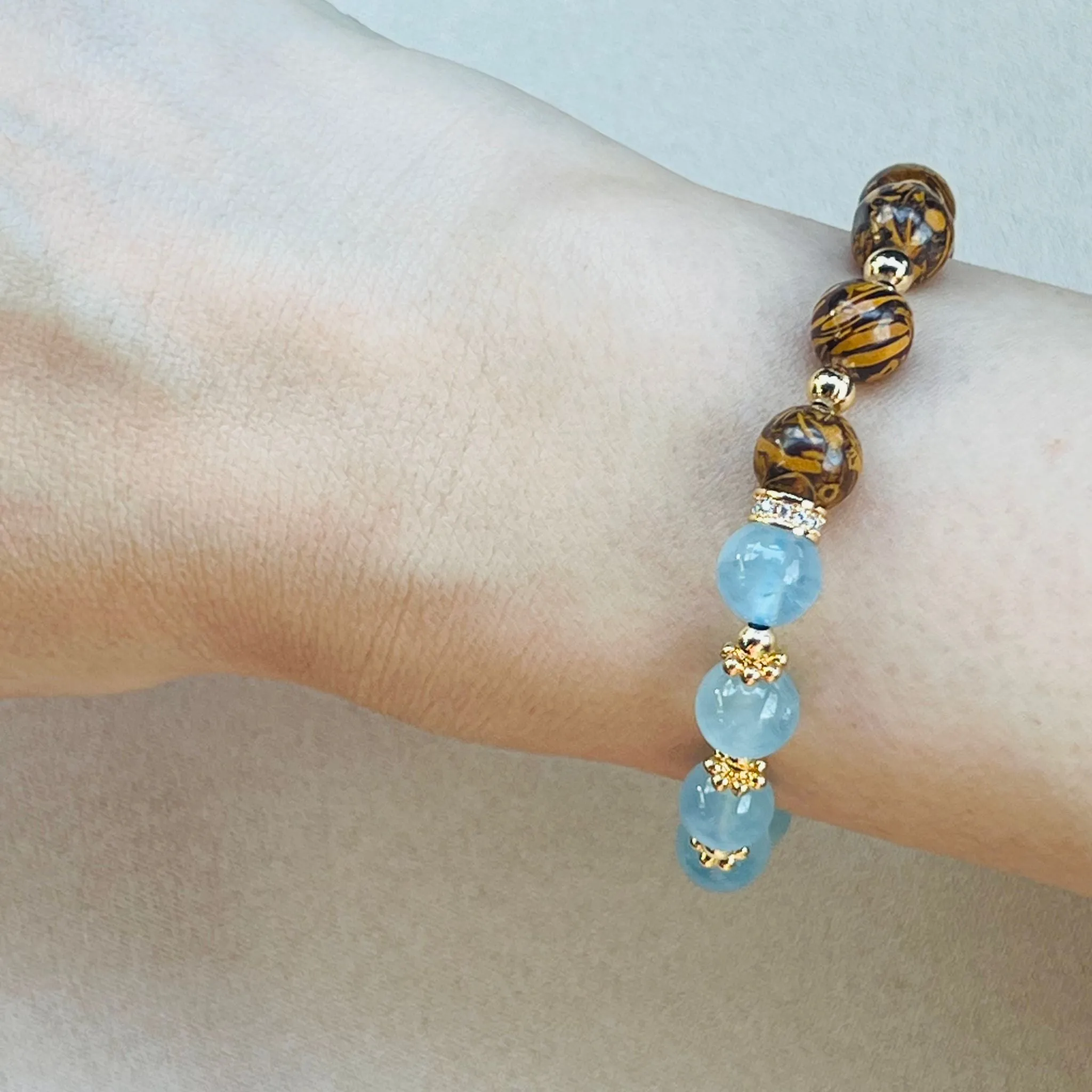 Aquamarine & Elephant Skin Jasper Baby Bracelet