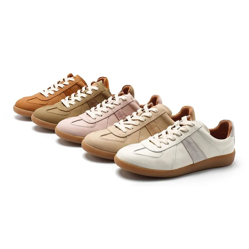 Army Trainer Leather Low-top Sneakers for Women in Khaki/Apricot/Brown/Pink/Beige