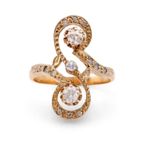 Belle Époque French Diamond 18k Yellow Gold Swirl Ring