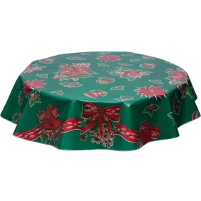 Christmas Oilcloth Tablecloth Bells and Bows on Green