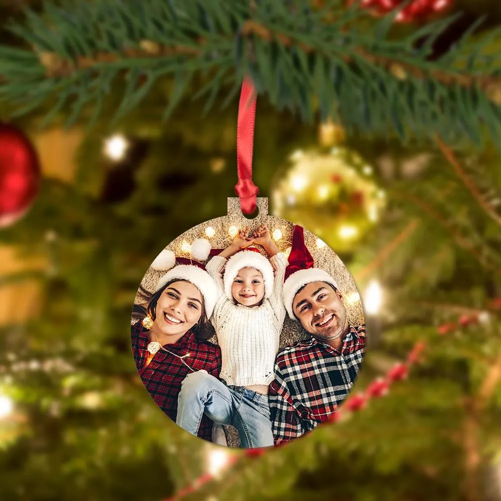 Custom Photo Christmas Round Metal Ornament