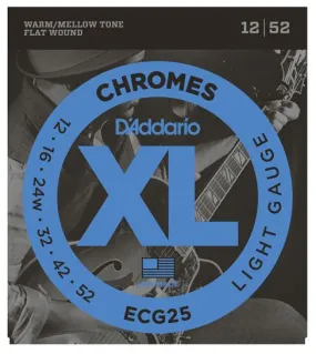 D'Addario ECG25 Chromes Flat Wound Electric Guitar Strings, Light, 12-52