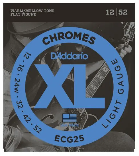 D'Addario ECG25 Chromes Flat Wound Electric Guitar Strings, Light, 12-52