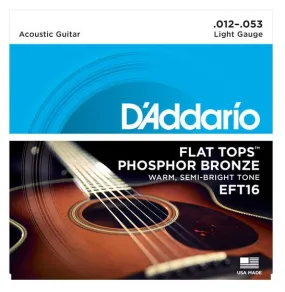 D'Addario EFT16 Flat Tops Phosphor Bronze Acoustic Guitar Strings, Light, 12-53