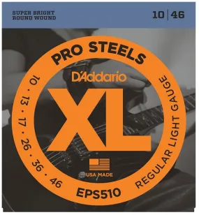 D'Addario EPS510 ProSteels Electric Guitar Strings, Regular Light, 10-46