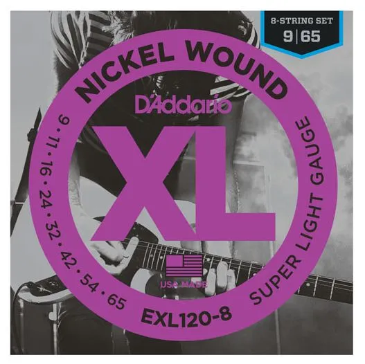 D'Addario EXL120-8 8-String Nickel Wound Electric Strings, Super Light, 9-65