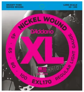 D'Addario EXL170 Nickel Wound Bass Guitar Strings, Light, 45-100, Long Scale