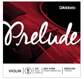 D'Addario Prelude Violin Single E String, 3/4 Scale, Medium Tension