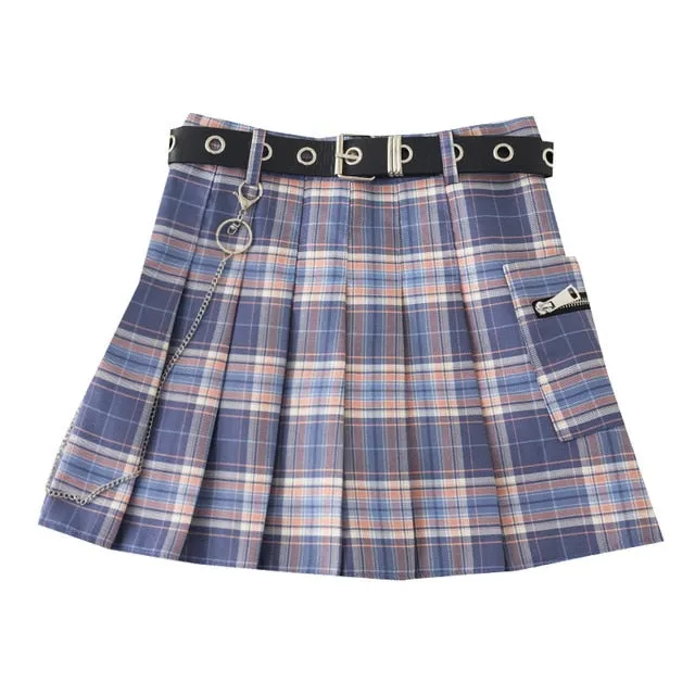 'Enter the Zone' High Waist Purple Grunge Plaid Skirt