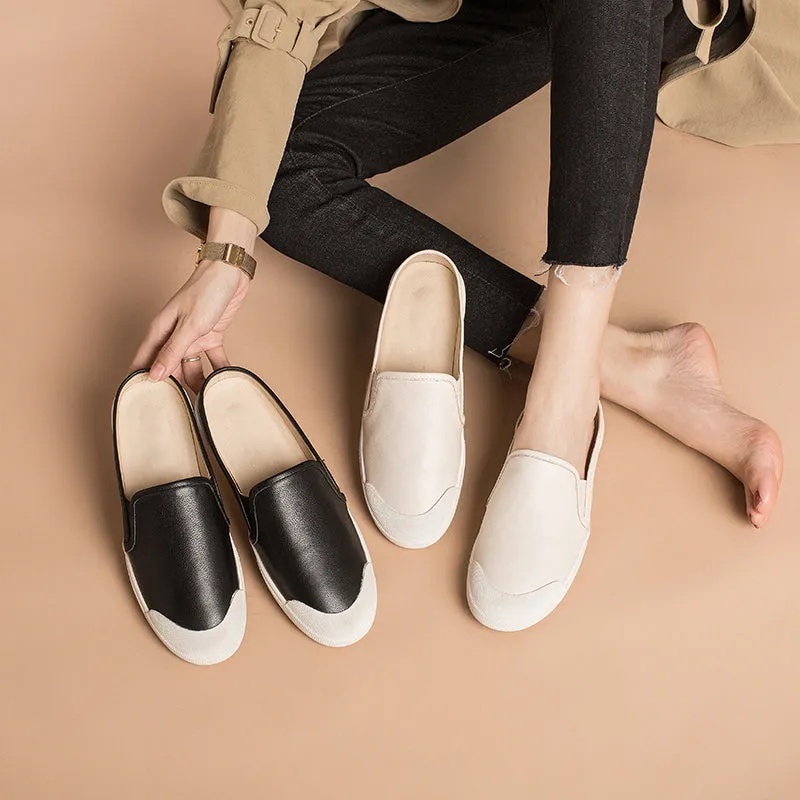 Handmade Soft Leather white shoes for women Mules Designer Shoes Black/White