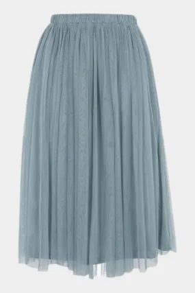 Merlin Teal Tulle Midi Skirt