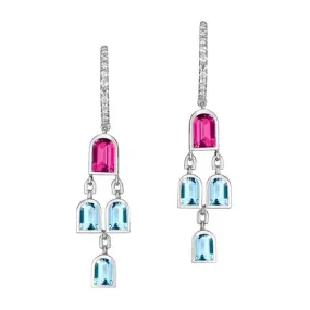 Mosaïque Arch Earrings, 18k White Gold with DAVIDOR Arch Cut Pink Tourmalines and Aquamarines