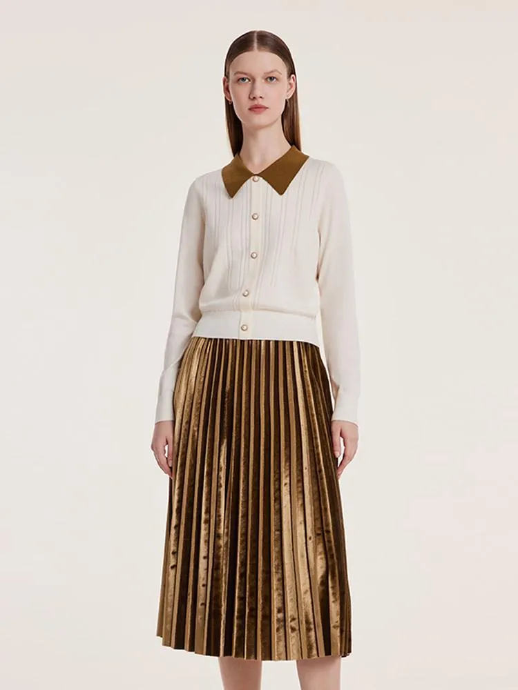 Polo Neck Sweater And Pleated Skirt Two-Piece Set