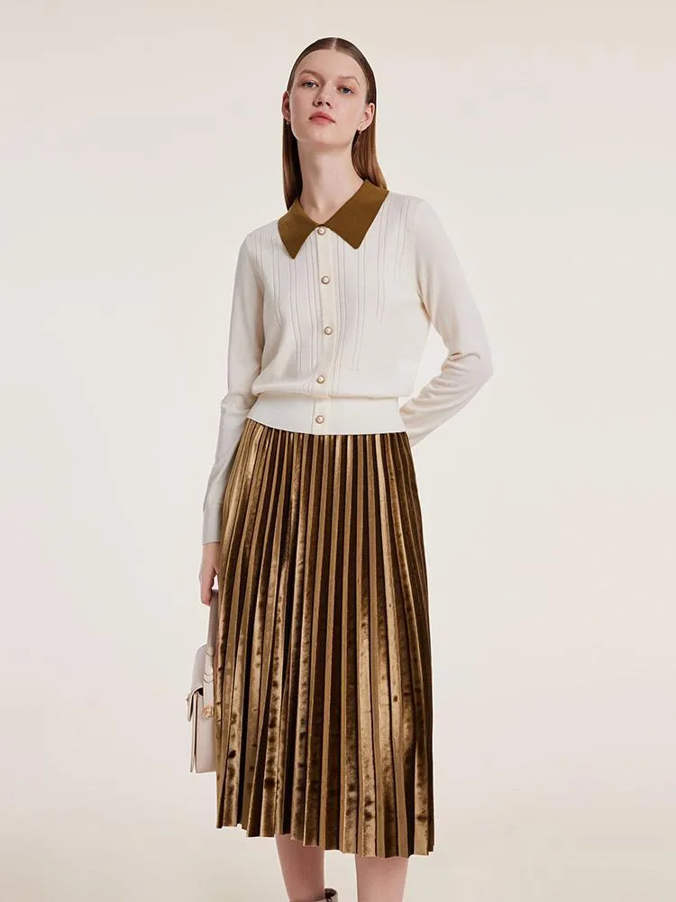 Polo Neck Sweater And Pleated Skirt Two-Piece Set