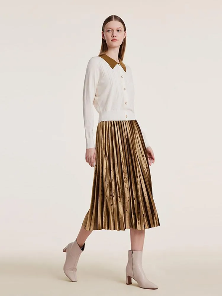 Polo Neck Sweater And Pleated Skirt Two-Piece Set