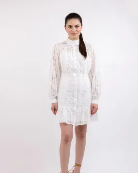 "Amy" Cotton Blend White Woven Knee-length Dress | White